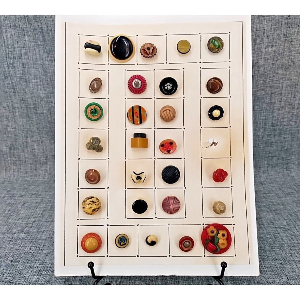Lot of 29 Assorted Buttons Unique Shapes Plastic Celluloid Cork Metal Flower